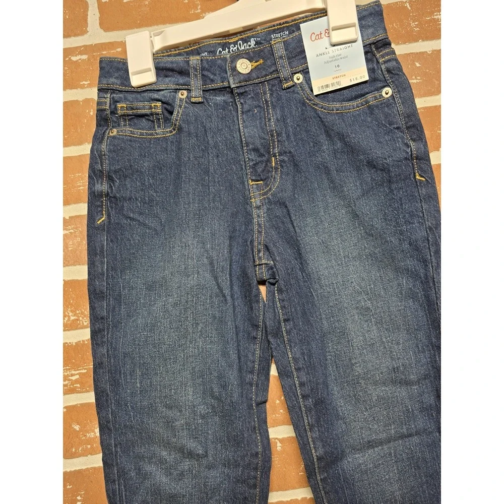 Cat & Jack Girls Jeans Sz 10 Straight Ankle Adjustable Dark Wash School Pants
